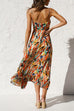 V Neck Tie Waist Abstract Print Midi Cami Dress