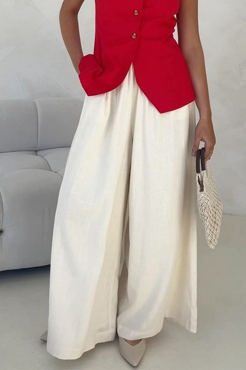 Camilladress Elastic Waist Wide Leg Cotton Linen Palazzo Pants