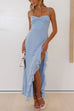 Camilladress Adjustable Strap Ruffle High Slit Maxi Dress