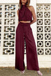 Camilladress Mockneck Sleeveless Crop Top Tie Waist Wide Leg Pants Set