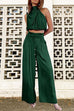 Camilladress Mockneck Sleeveless Crop Top Tie Waist Wide Leg Pants Set