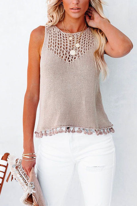 Camilladress Hollow Out Splice Tassel Tank Top