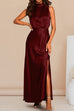 Camilladress Sleeveless Mockneck Side Split Maxi Satin Dress