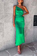 Camilladress One Shoulder Drawstring Cut Out Waist Maxi Satin Cami Dress