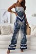 Camilladress Tie Knot Backless Cami Top Wide Leg Pants Printed Set