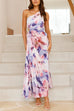 Camilladress One Shoulder Sleeveless Cut Out Floral Print Pleated Maxi Dress