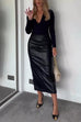 Camilladress High Waist Back Slit Splice Faux Leather Maxi Skirt