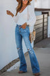 Camilladress High Waist Buttons Ripped Bell Bottom Jeans