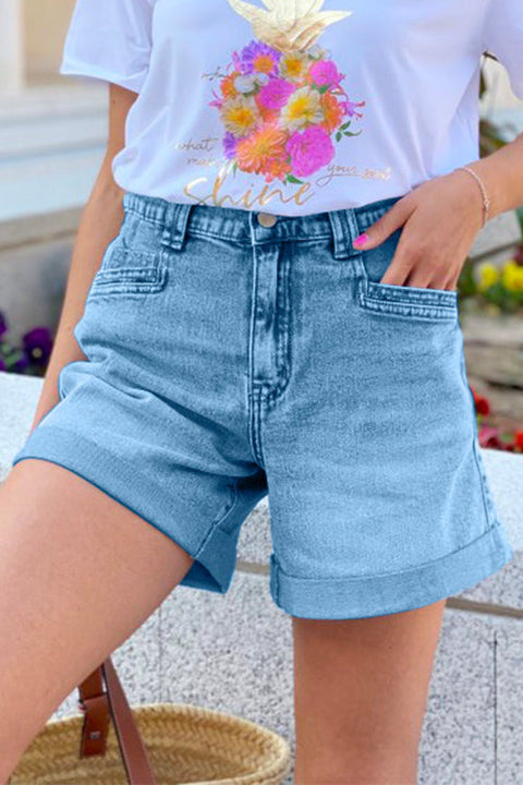 Camilladress Rolled Hem Straight Leg Distressed Denim Shorts