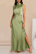 Camilladress Sleeveless Mockneck Side Split Maxi Satin Dress