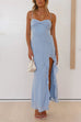 Camilladress Adjustable Strap Ruffle High Slit Maxi Dress