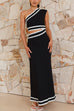 Camilladress One Shoulder Cut Out Waist Ric Rac Color Block Maxi Dress