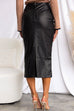 High Waist Faux Leather Midi Pencil Skirt