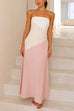 Strapless Tube Color Block Pocketed Maxi Dress