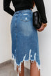 Camilladress Irregular Frayed Hem Ribbed Denim Skirt