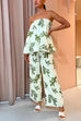 Off Shoulder Sleeveless Loose Top Wide Leg Pants Printed Holiday Set