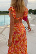 Camilladress V Neck Cut Out Tie Back Printed Ruffle Maxi Dress