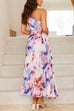 Camilladress One Shoulder Sleeveless Cut Out Floral Print Pleated Maxi Dress