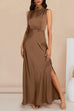 Camilladress Sleeveless Mockneck Side Split Maxi Satin Dress