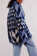 Camilladress Button Down Drawstring Hem Geometric Pattern Sweater Cardigan