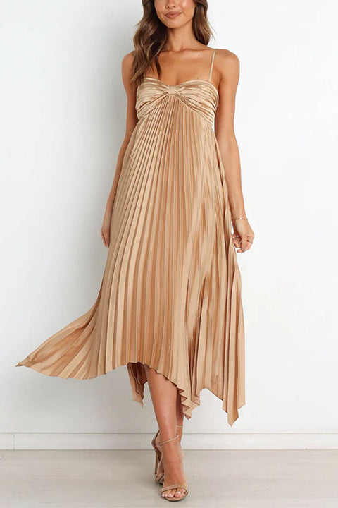 Camilladress Spaghetti Strap Irregular Hem Pleated Swing Midi Dress