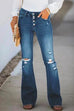 Camilladress High Waist Buttons Ripped Bell Bottom Jeans