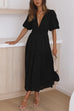 Camilladress V Neck Lantern Sleeves Waisted Ruffle Maxi Dress