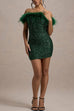 Camilladress Off Shoulder Feather Trim Sequin Mini Party Dress