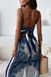 Camilladress Tie Knot Backless Cami Top Wide Leg Pants Printed Set