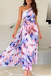 Camilladress One Shoulder Sleeveless Cut Out Floral Print Pleated Maxi Dress