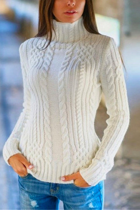 Camilladress Slim Fit Turtleneck Cable Knit Sweater