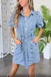 Camilladress Lantern Sleeves Belted A-line Denim Shirt Dress