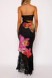 Camilladress Strapless Lace Splice Floral Print Maxi Dress