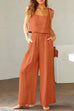 Camilladress Square Collar Cami Crop Top Wide Leg Pants Cotton Linen Set