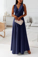 Camilladress Wrap V Neck Tie Waist Sleeveless Maxi Swing Dress