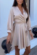 Camilladress V Neck Long Sleeves Tie Waist Satin Wrap Dress