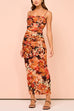 Open Back Ruched Floral Print Bodycon Maxi Cami Dress