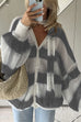 Camilladress Lantern Sleeves Button Down Color Block Stripes Sweater with Scarf