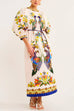 Camilladress 3/4 Puff Sleeves Back Slit Birdie Printed Maxi Dress