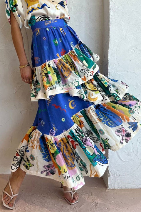 Camilladress Graffiti Printed Ruffle Layered Skirt