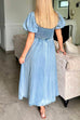 Camilladress Puff Sleeves Smocked Empire Waist Denim Swing Dress