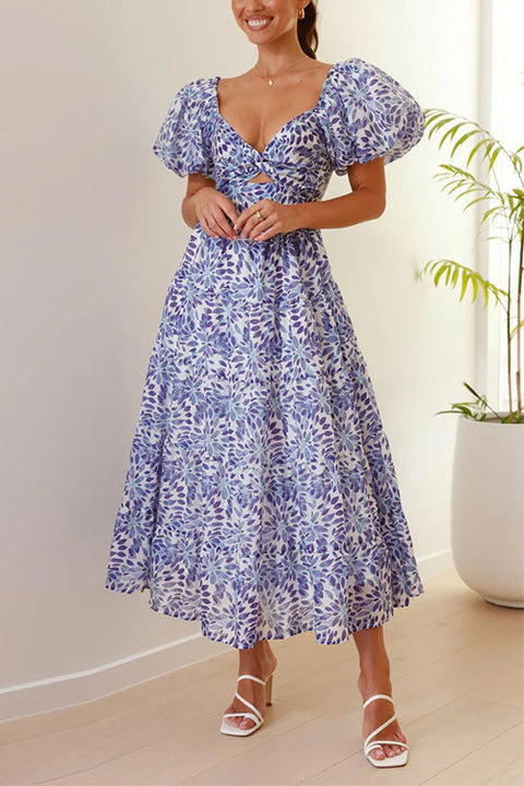 Camilladress V Neck Twist Front Cut Out Waisted Floral Maxi Ruffle Dress