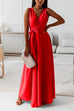 Camilladress Wrap V Neck Tie Waist Sleeveless Maxi Swing Dress