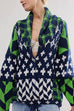 Camilladress Button Down Drawstring Hem Geometric Pattern Sweater Cardigan