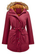 Camilladress Zip Up Drawstring Waist Fleece Lined Hoodied Parka Coat