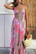 Camilladress V Neck Open Back High Waist Tie Dye Maxi Vacation Dress