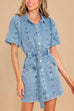 Camilladress Lantern Sleeves Belted A-line Denim Shirt Dress