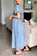 Camilladress Puff Sleeves Smocked Empire Waist Denim Swing Dress