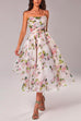 Camilladress Adjustable Strap Waisted Floral Swing Midi Holiday Dress