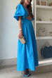 Elegant V Neck High Waist Ruched Swing Maxi Dress